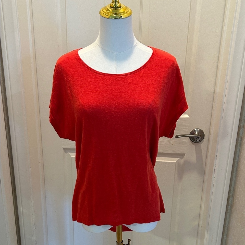 Eileen Fisher Organic Linen Cap Sleeve Orange Short Sleeve Top in Size Small
